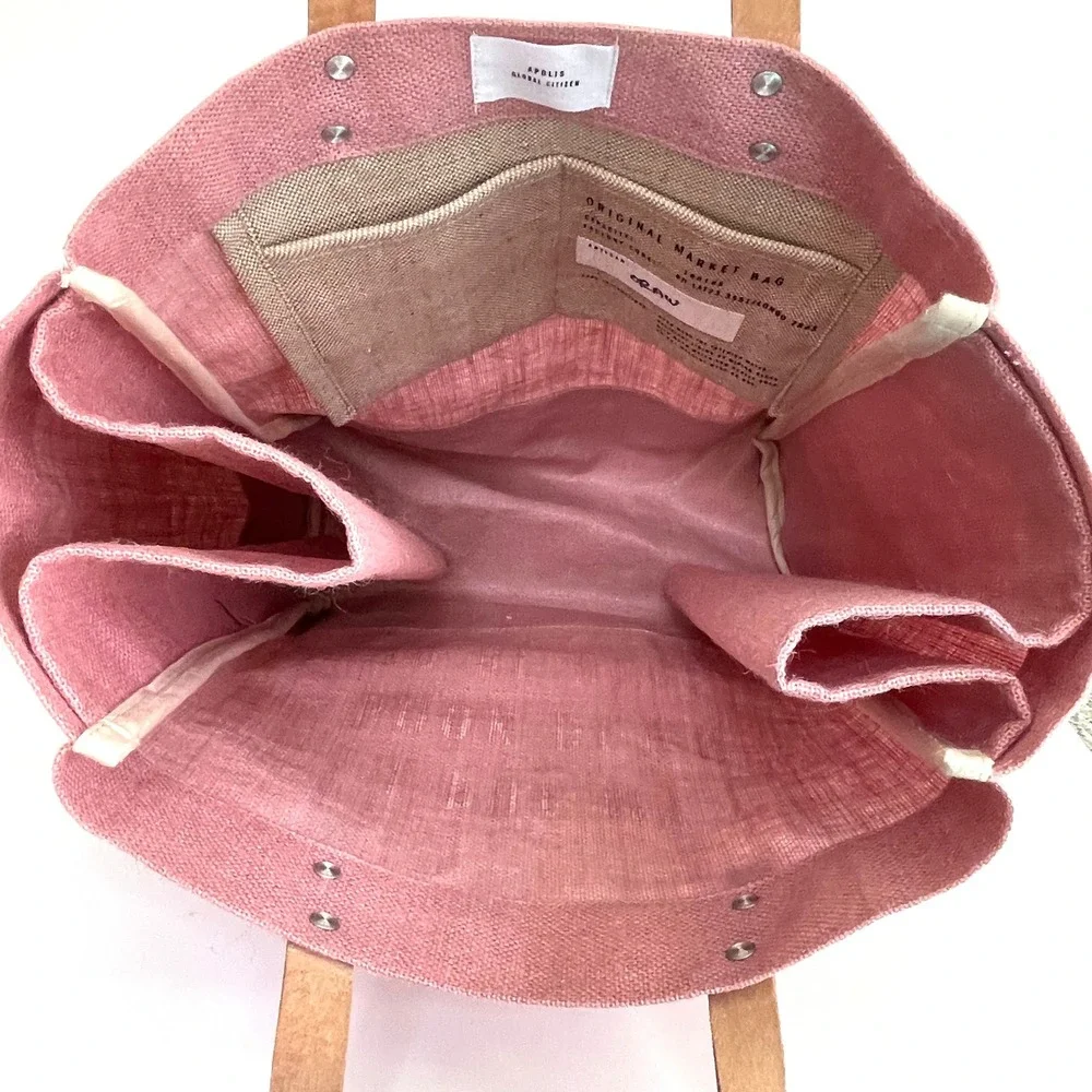 Apolis Global Citizen Pink Jute Market Bag I Put My Book Down Artisan Wine Tote
